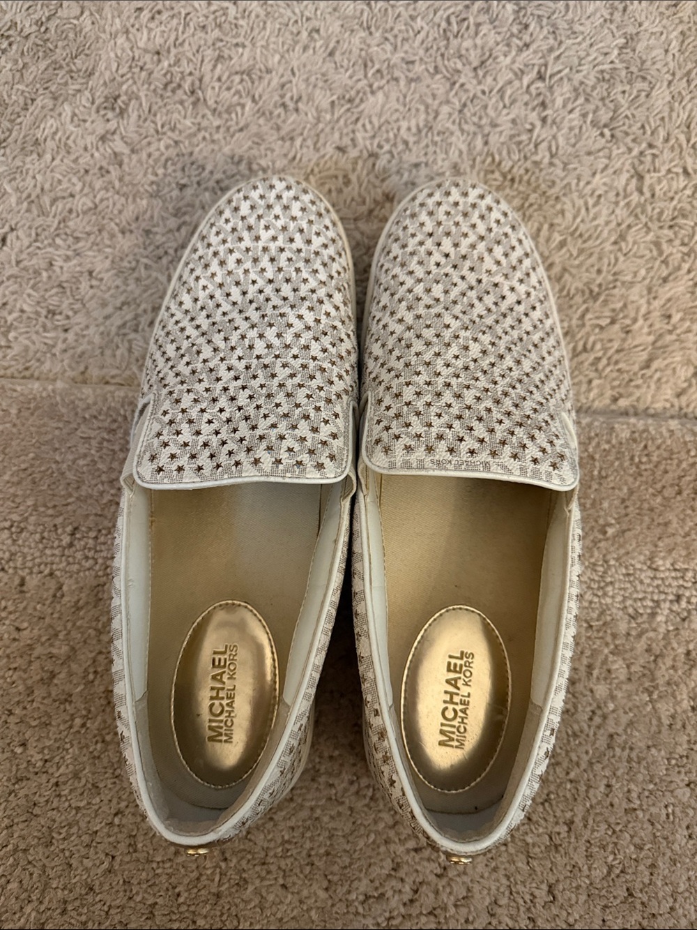 Michael Kors White Star-Accent Slip-On Loafers